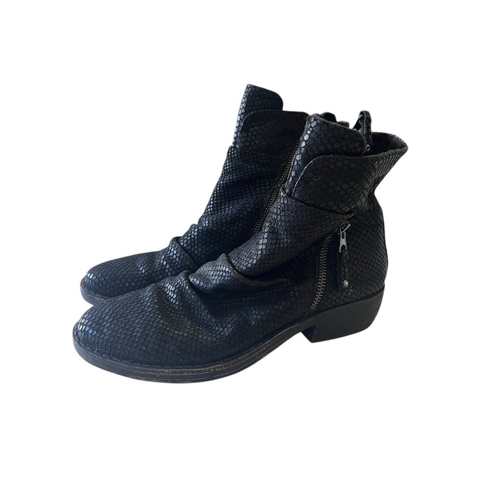 OTBT Boots Womens 8 M Yokel Shoes Black Leather Snakeskin Zipper Ankle Casual - Picture 2 of 13